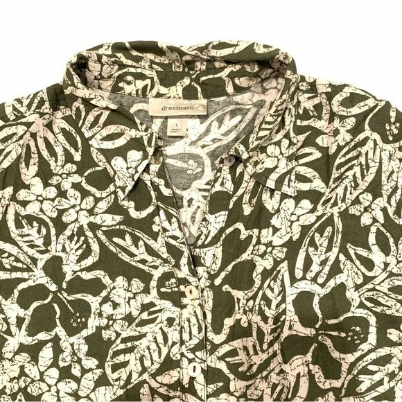 dressbarn Floral Button Front Green Beige Tropical Short Sleeve Shirt Size Large - Picture 4 of 10